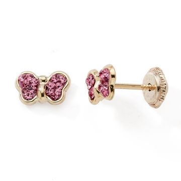 Boucles D'oreilles Papill Cristaux Rose Vis