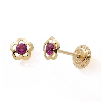 Boucles D'oreilles Vis Fleur Oxyde De Zirconium Rouge 2,5mm