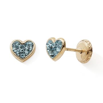Boucles D'oreilles Vis 9k Coeur Cristaux Bleu