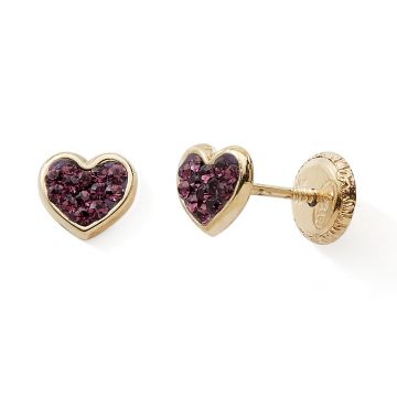 Boucles D'oreilles Vis 9k Coeur Cristaux Violet