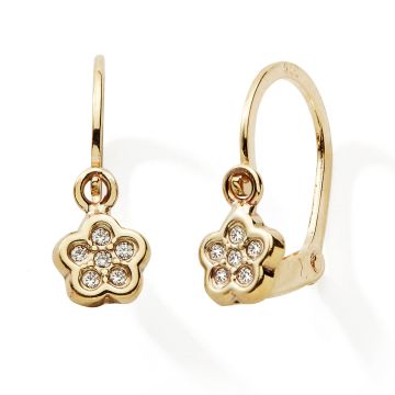 Boucles D'oreilles or Jaune 375 millièmes Brisure Fleur Oxyde De Zirconium