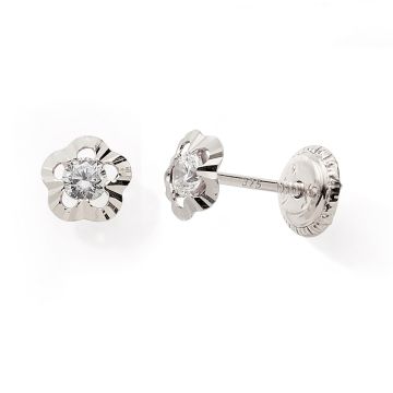 Boucles D'oreilles 9k or Gris Cisele Fleur Oxyde De Zirconium 2,5mm