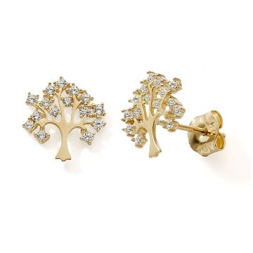 Boucles D'oreilles 375 or Jaune Arbre De Vie Oxyde De Zirconium