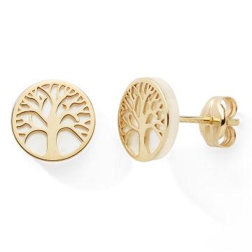 Boucles D'oreilles 375 Nacre Arbre De Vie or jaune8mm