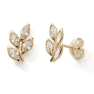 Boucles D'oreilles 375 or Jaune Oxydes Feuille