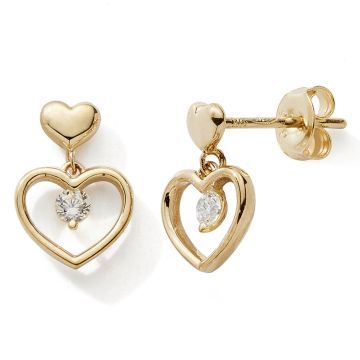 Boucles D'oreilles 375 or Jaune Coeur Oxydes