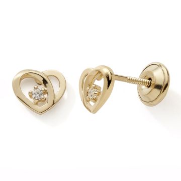 Boucles D'oreilles Vis or 375 or Jaune Oxyde De Zirconium Coeur