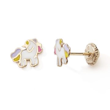 Boucles D'oreilles Vis 375 or Jaune Licorne Laque