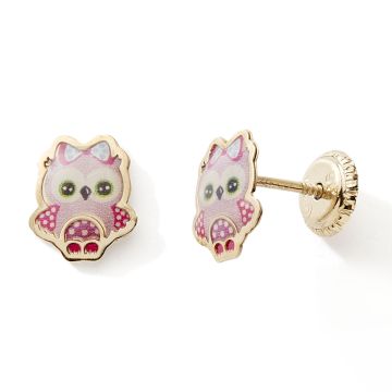 Boucles D'oreilles Vis 375 or Jaune Tout or Hibou Laque