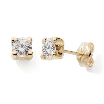 Boucles D'oreilles 375 or Jaune Oxyde De Zirconium 4mm 4-Griffes Boules