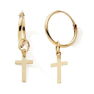 Créoles 375 or Jaune 10mm Croix