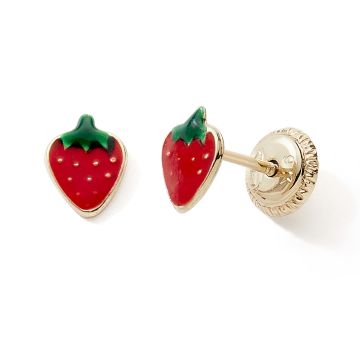 Boucles D'oreilles Vis 375 or Jaune Tout or Fraise Laque Rouge