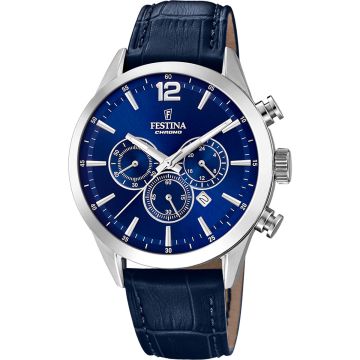 Montre Homme Cuir Bleu Timeless Chronographe