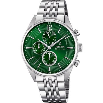 Montre Festina Homme Chronographe Acier Fond Vert