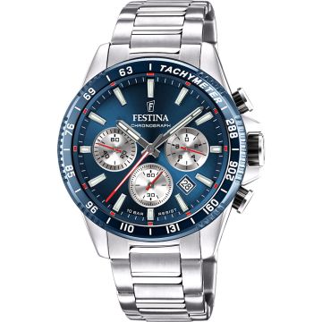 Montre Festina Homme Chronographe Acier Fond Bleu