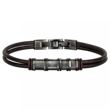 Phebus Homme - Bracelet Cuir Acier Et Ip Vintage-20+1.5Cm