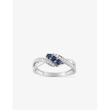 Bague Saphir & Oxyde De Zirconium Or Blanc