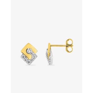 Boucles D'oreilles  Clous Oxyde Blanc Bicolore or 375