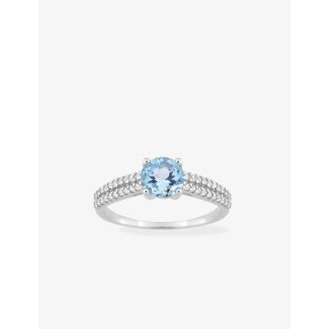 Bague Topaze Bleu Traitée Oxyde De Zirconium Or Blanc