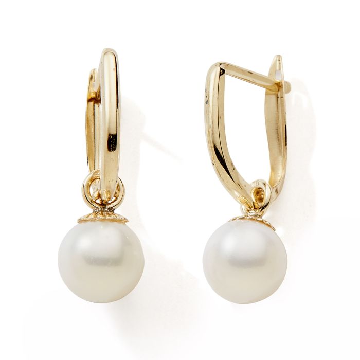 Boucles D'Oreilles Or 750% Blanc/Jaune Avec Perles 6-12 Mm - Corsano Gioielli